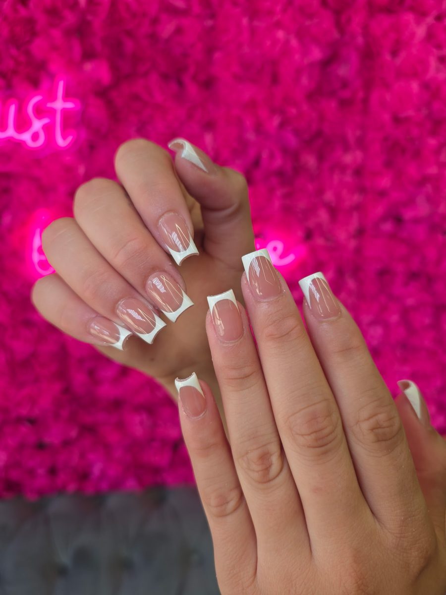 Clean modern white French nails at Modish Nail Lounge Rancho Cucamonga