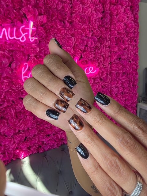 Black and copper chrome marble nails at Modish Nail Lounge Rancho Cucamonga