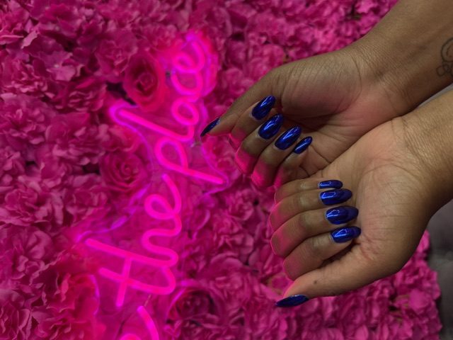 Royal blue chrome nails at Modish Nail Lounge Rancho Cucamonga