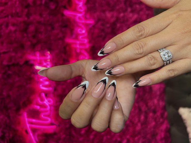 Black & white abstract French nails at Modish Nail Lounge Rancho Cucamonga