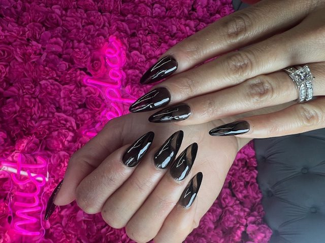 Glossy espresso brown nails at Modish Nail Lounge Rancho Cucamonga