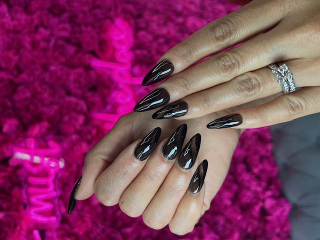 Glossy black nails at Modish Nail Lounge Rancho Cucamonga