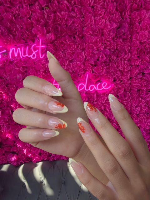White 3D floral nails at Modish Nail Lounge Rancho Cucamonga