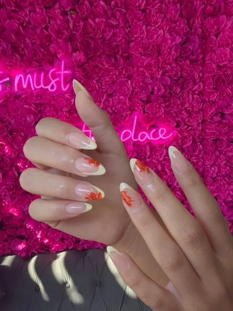 White 3D floral nails at Modish Nail Lounge Rancho Cucamonga