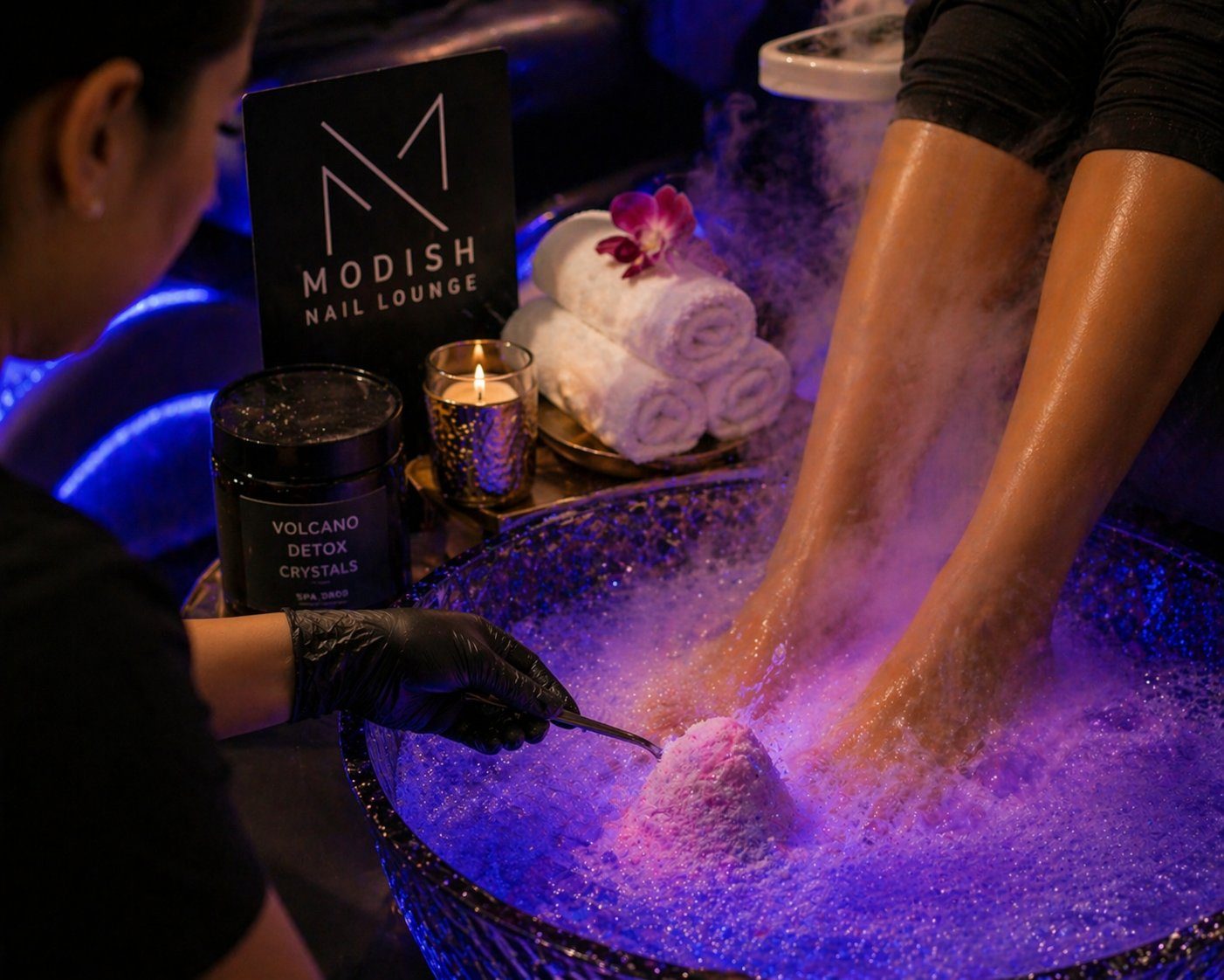Detox Pedicure with volcano crystals at Modish Nail Lounge