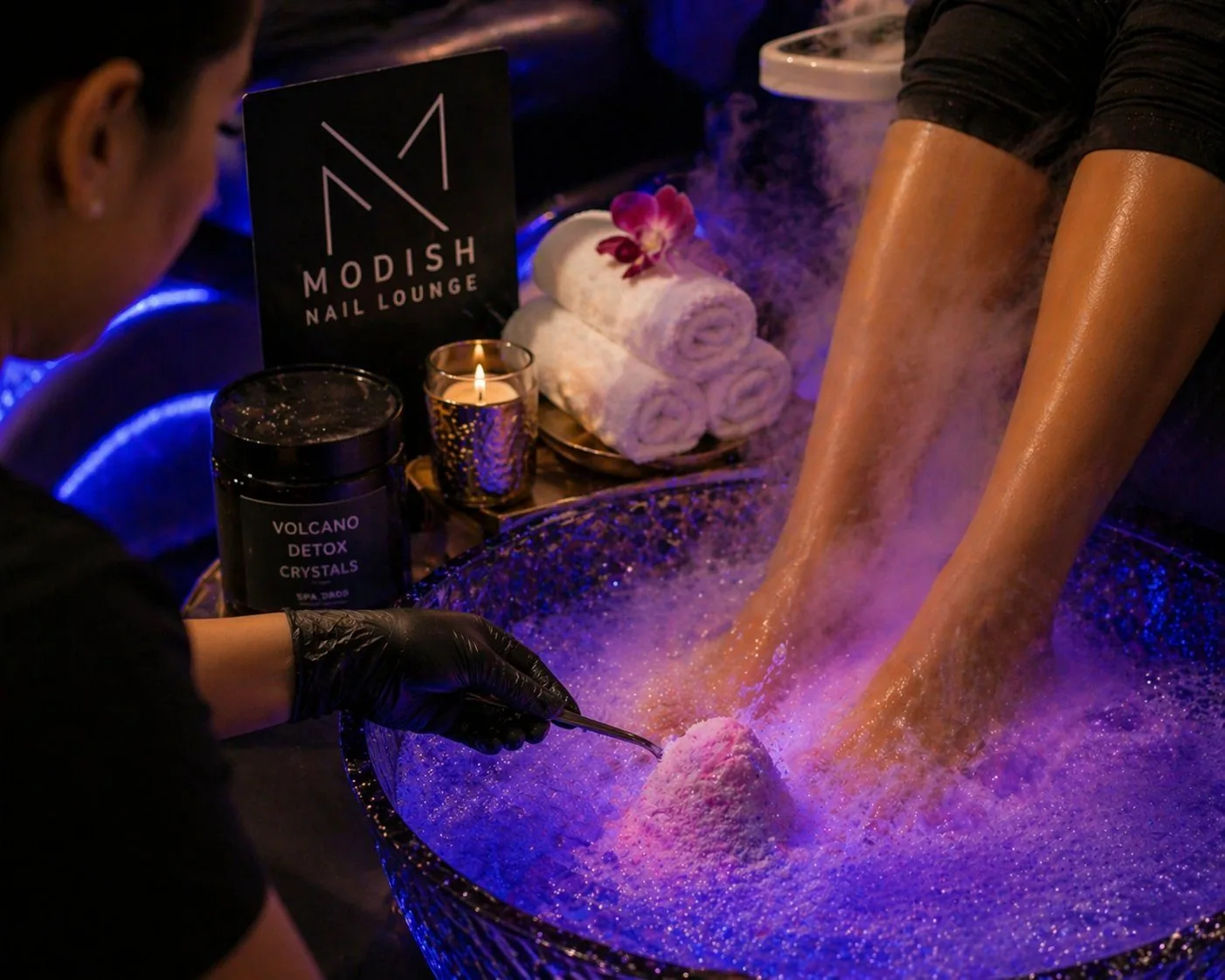 Detox Pedicure with volcano crystals at Modish Nail Lounge