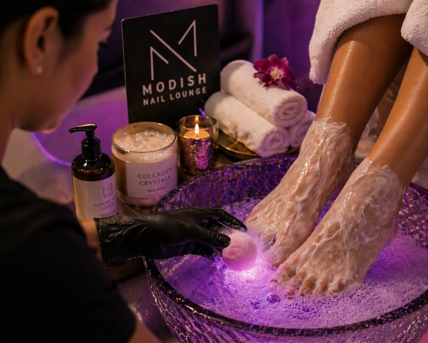 Deluxe Pedicure with collagen crystals at Modish Nail Lounge